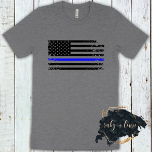 Distressed American Flag - Blue Line