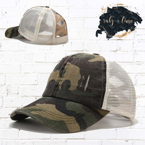 Camo Criss Cross Ponytail Hat