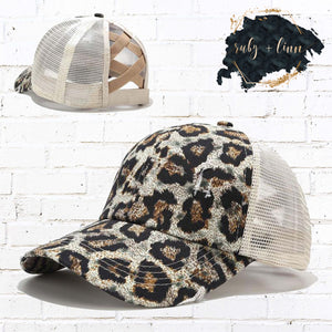 Leopard Criss Cross Ponytail Hat